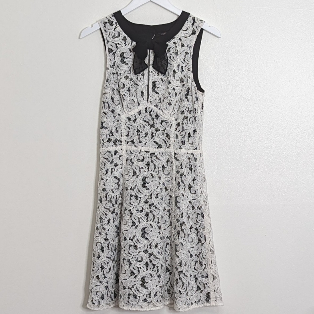 Victoria's Secret Dress A-Line Fit Flare White Lace Overlay Black Open Back 4